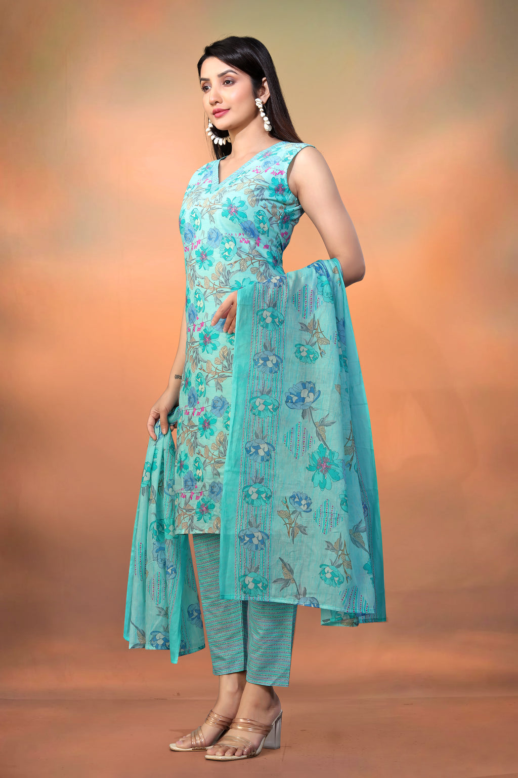 Women’s Sky Blue Pure Cambric Cotton Straight Kurta – Perfect for Festive & Casual Summer Wear