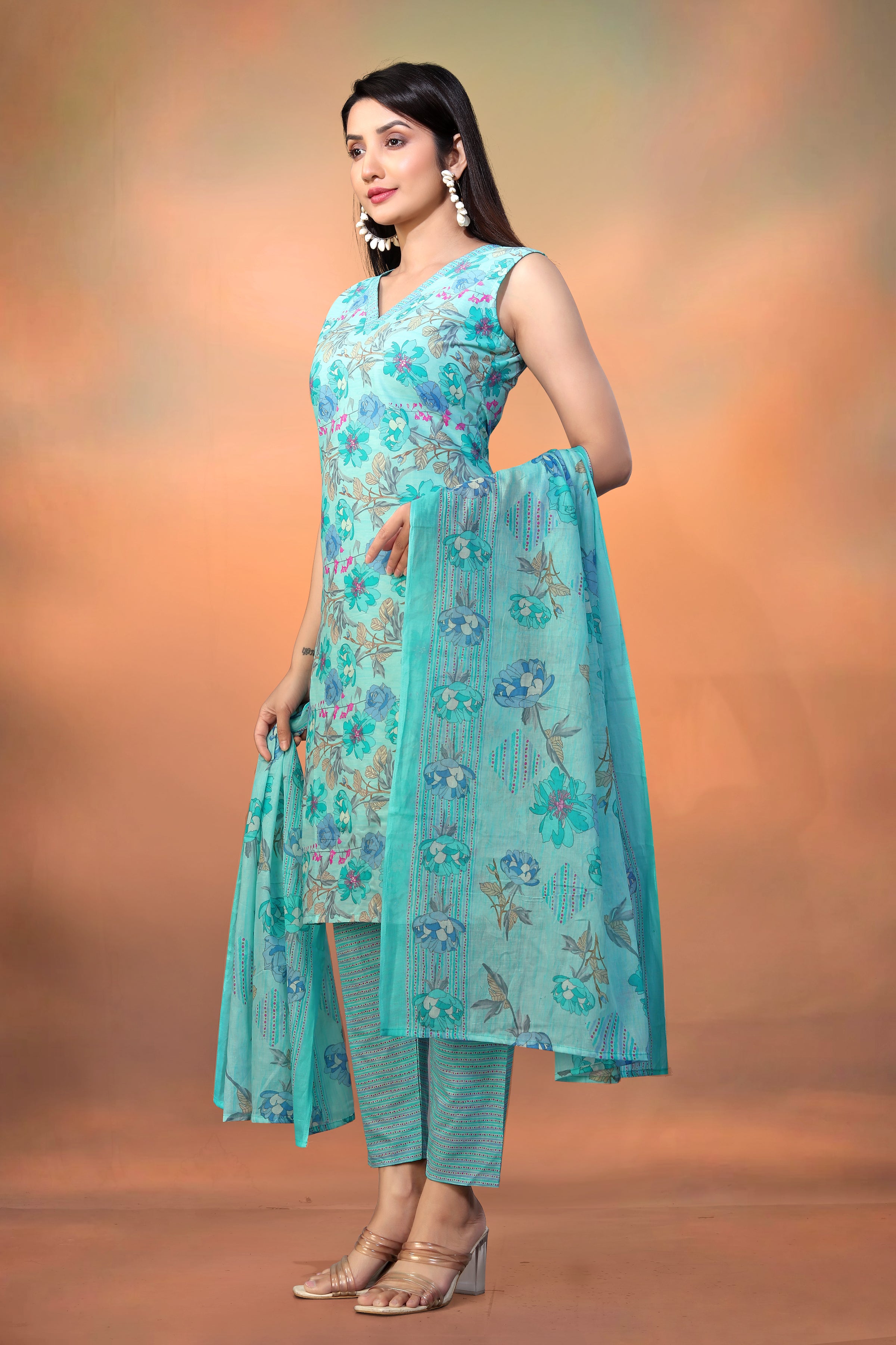 Women’s Sky Blue Pure Cambric Cotton Straight Kurta – Perfect for Festive & Casual Summer Wear
