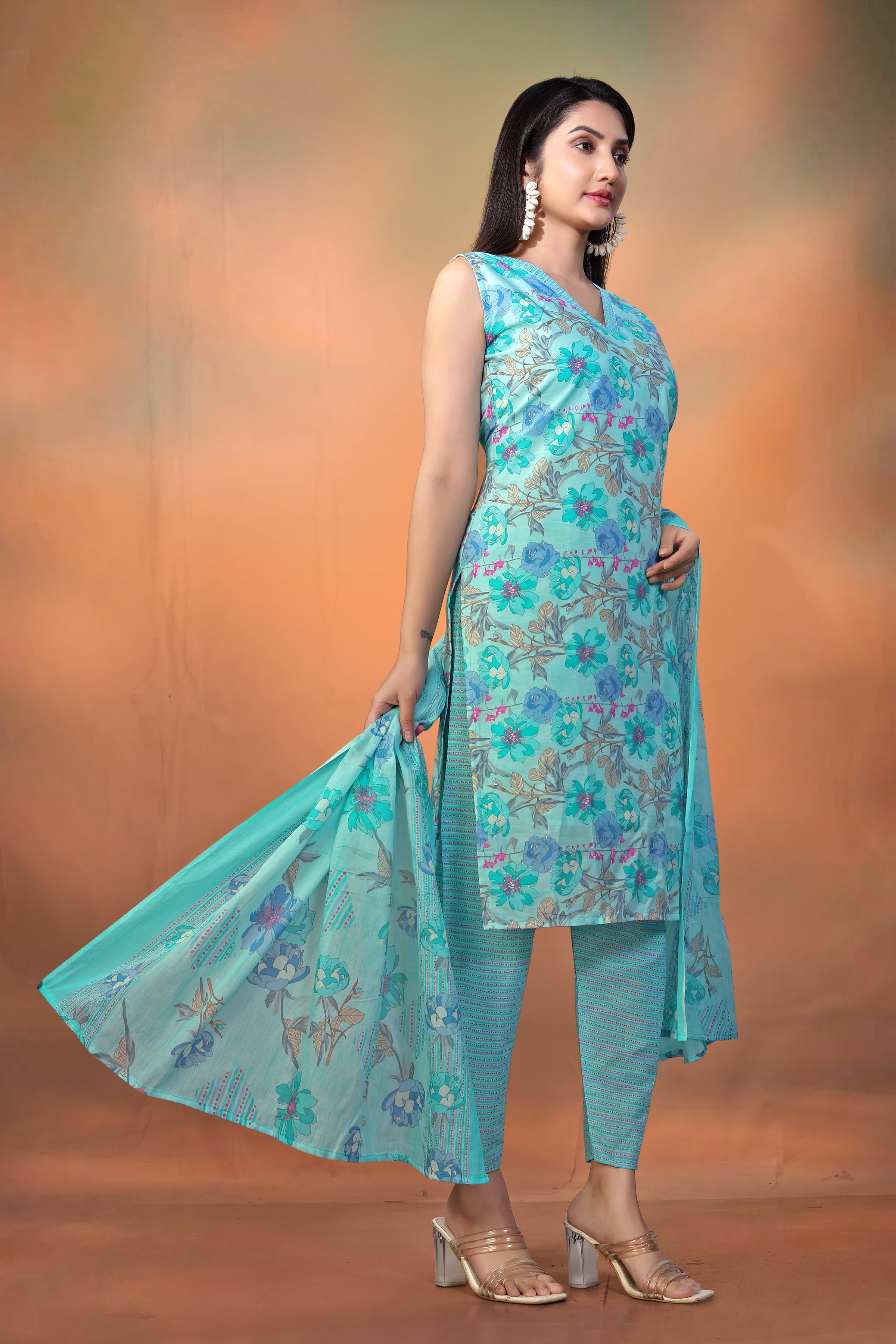 Women’s Sky Blue Pure Cambric Cotton Straight Kurta – Perfect for Festive & Casual Summer Wear