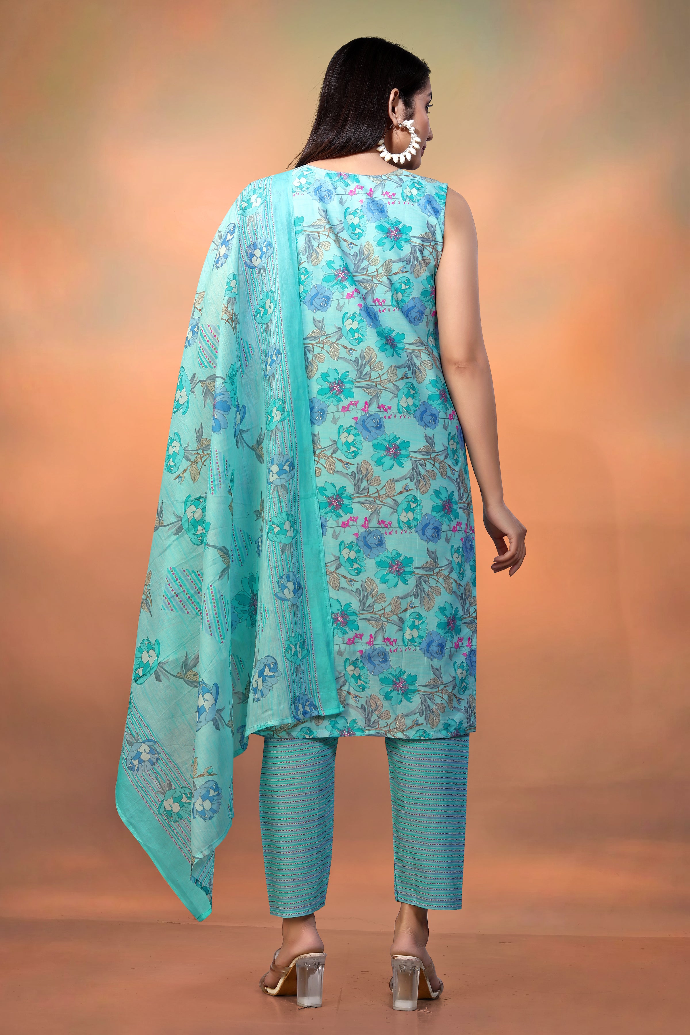 Women’s Sky Blue Pure Cambric Cotton Straight Kurta – Perfect for Festive & Casual Summer Wear