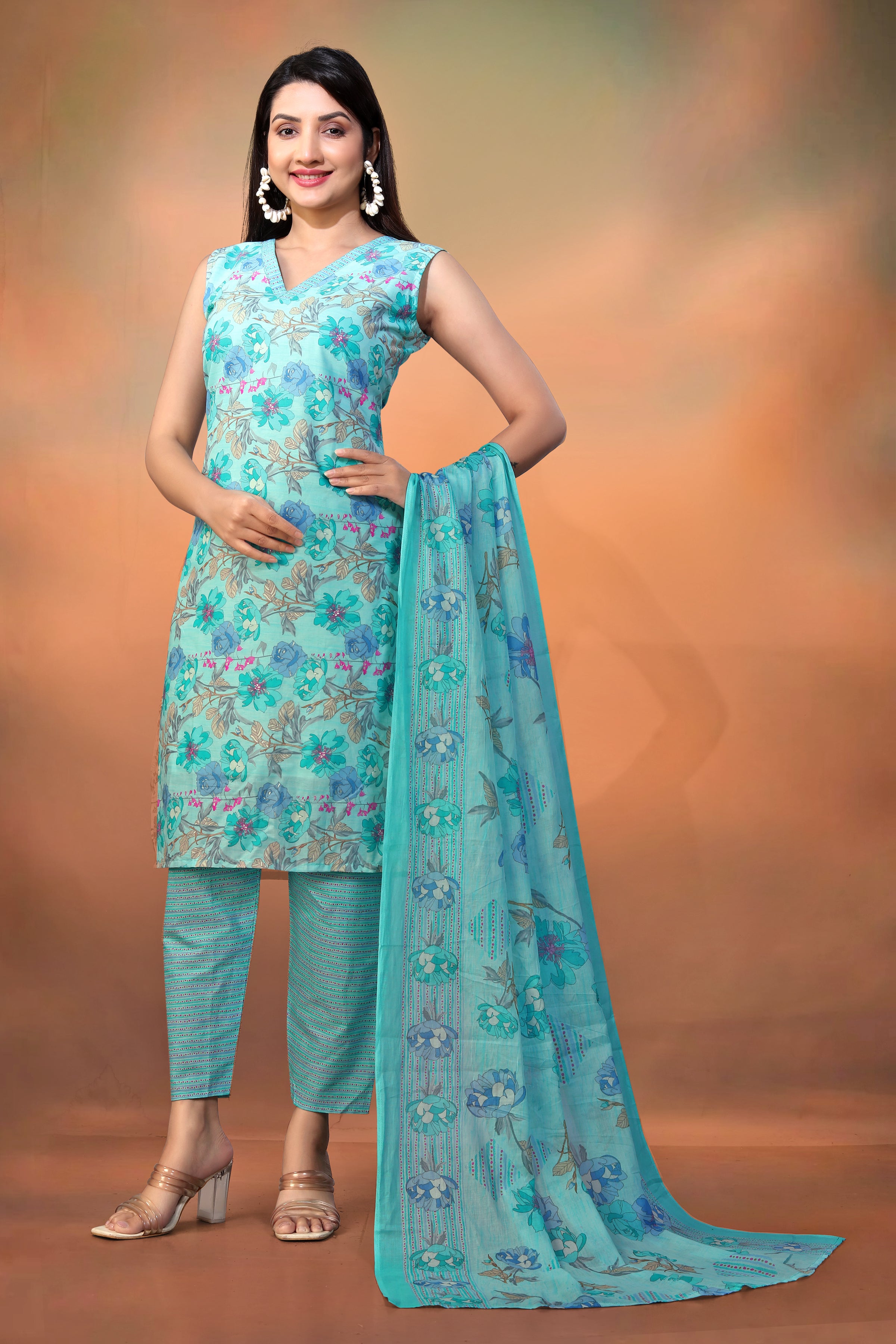 Women’s Sky Blue Pure Cambric Cotton Straight Kurta – Perfect for Festive & Casual Summer Wear