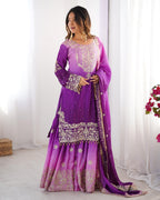 Women’s Grey Chinon Embroidered Salwar Suit with Dupatta – Elegant Ethnic Wear