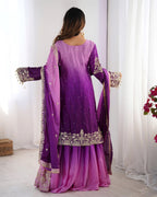 Women’s Wine Chinon Embroidered Salwar Suit with Dupatta – Elegant Ethnic Wear