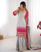 Women’s Grey Chinon Embroidered Salwar Suit with Dupatta – Elegant Ethnic Wear