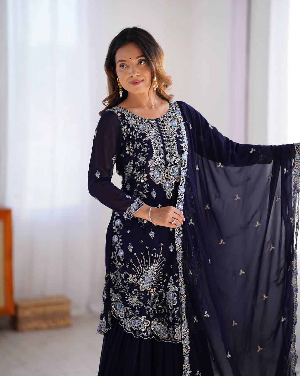 Women’s Navy Blue Georgette Salwar Suit – Festive & Timeless Traditional Style