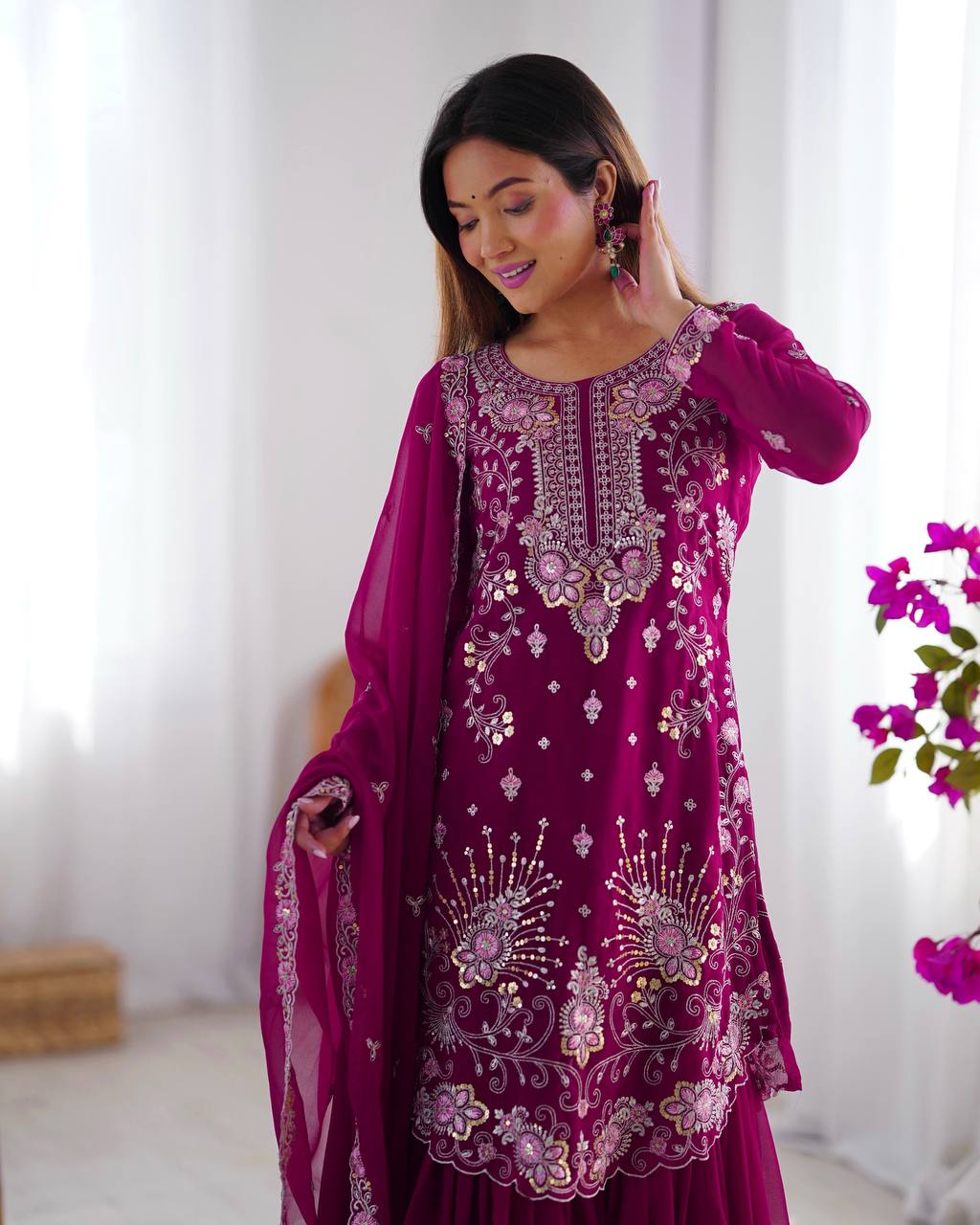 Women’s Rani Pink Georgette Salwar Suit – Festive & Timeless Traditional Style
