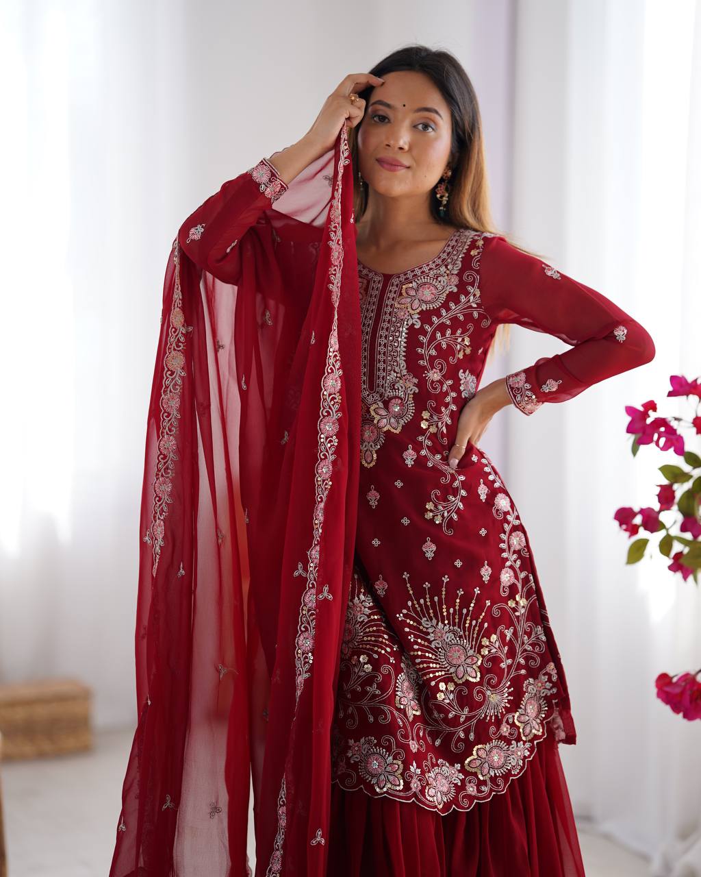 Women’s Red Georgette Salwar Suit – Festive & Timeless Traditional Style