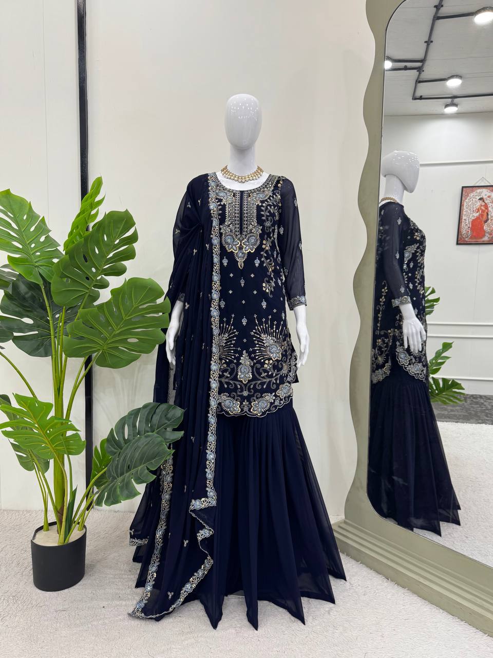 Women’s Navy Blue Georgette Salwar Suit – Festive & Timeless Traditional Style