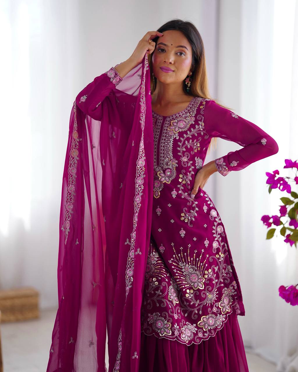 Women’s Rani Pink Georgette Salwar Suit – Festive & Timeless Traditional Style