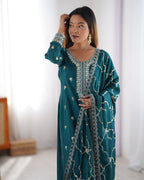 Women’s Chinon Teal Salwar Suit – Elegant Ethnic Wear for Festive & Party Occasions