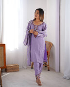 Elegant Lavender Chinon Kurta Suit Set for Women – Festive