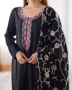 Elegant Black Chinon Kurta Suit Set for Women – Festive