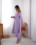 Elegant Lavender Chinon Kurta Suit Set for Women – Festive