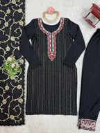 Elegant Black Chinon Kurta Suit Set for Women – Festive