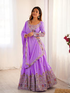 Lavender Semi-Stitched Natural Silk Embroidered Lehenga Choli Set – A Perfect Blend of Tradition, Elegance & Timeless Craftsmanship