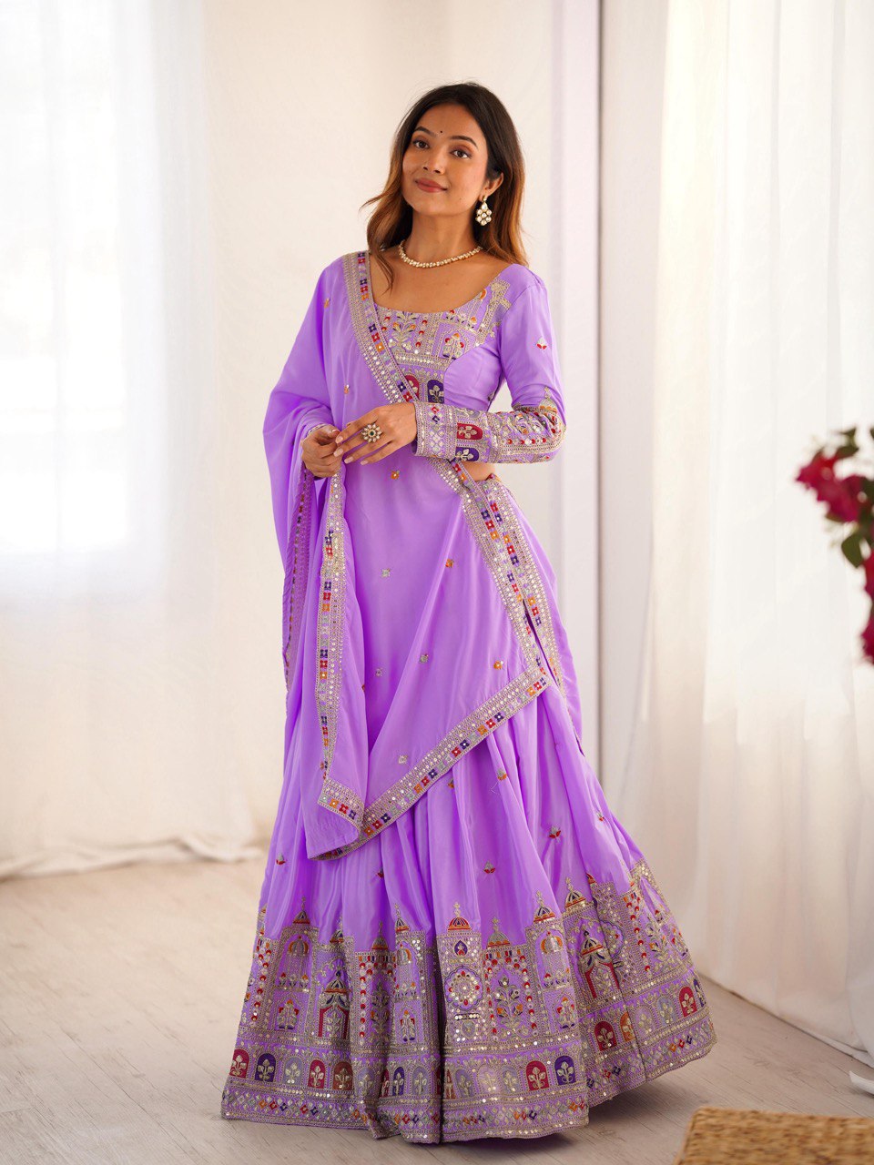 Lavender Semi-Stitched Natural Silk Embroidered Lehenga Choli Set – A Perfect Blend of Tradition, Elegance & Timeless Craftsmanship