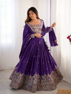 Purple Semi-Stitched Natural Silk Embroidered Lehenga Choli Set – A Perfect Blend of Tradition, Elegance & Timeless Craftsmanship