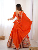 Orange Semi-Stitched Natural Silk Embroidered Lehenga Choli Set – A Perfect Blend of Tradition, Elegance & Timeless Craftsmanship
