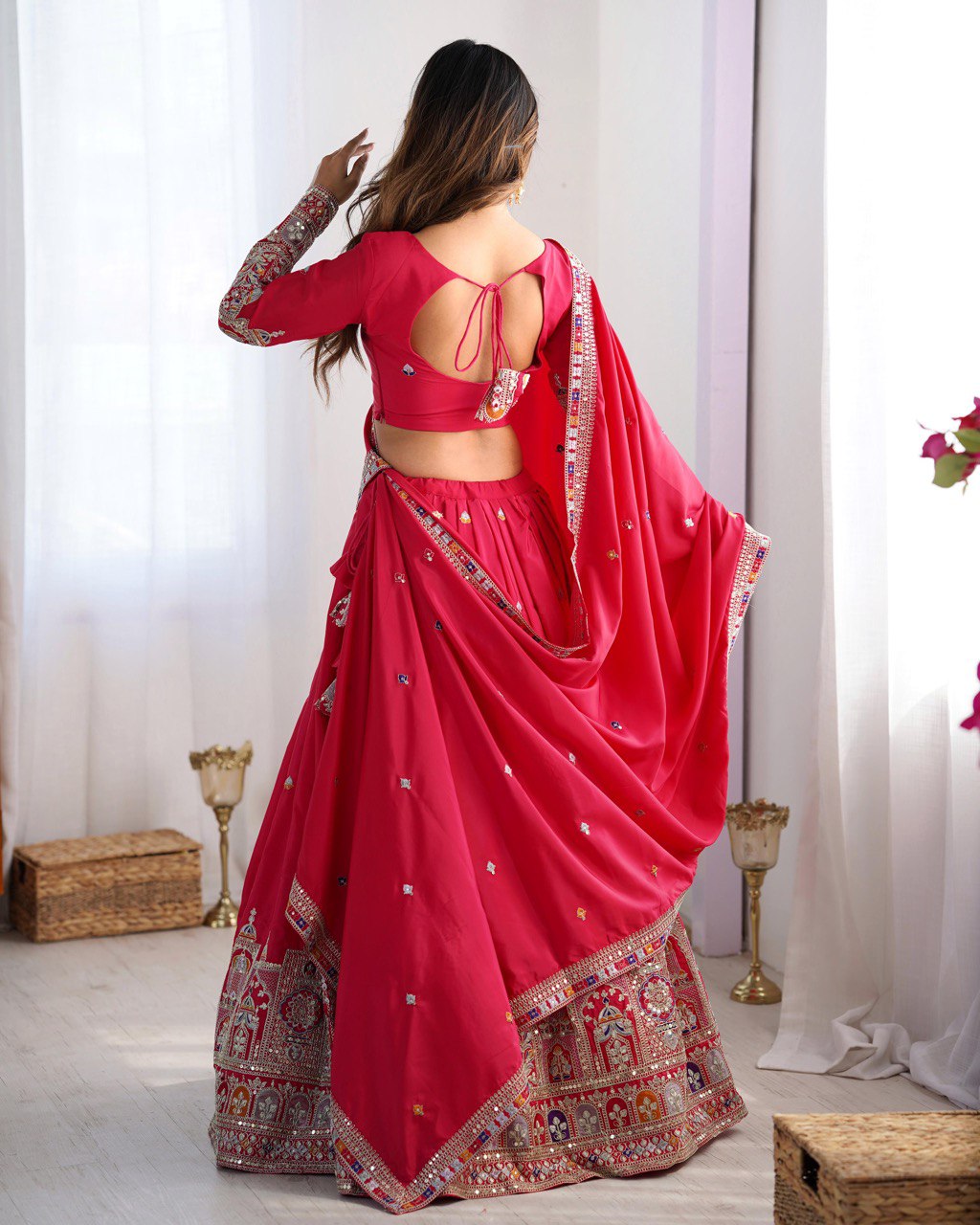 Maroon Semi-Stitched Natural Silk Embroidered Lehenga Choli Set – A Perfect Blend of Tradition, Elegance & Timeless Craftsmanship