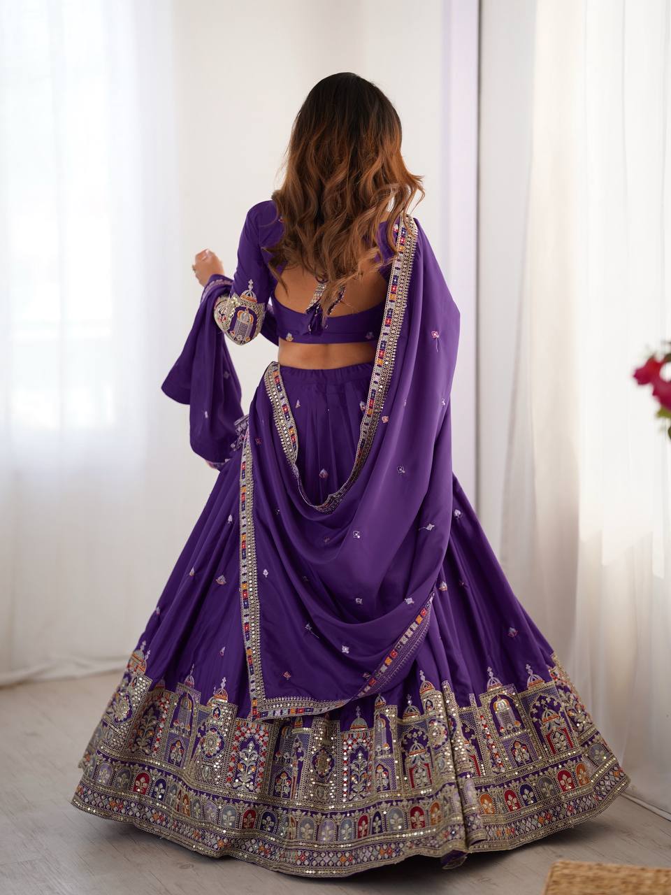 Purple Semi-Stitched Natural Silk Embroidered Lehenga Choli Set – A Perfect Blend of Tradition, Elegance & Timeless Craftsmanship