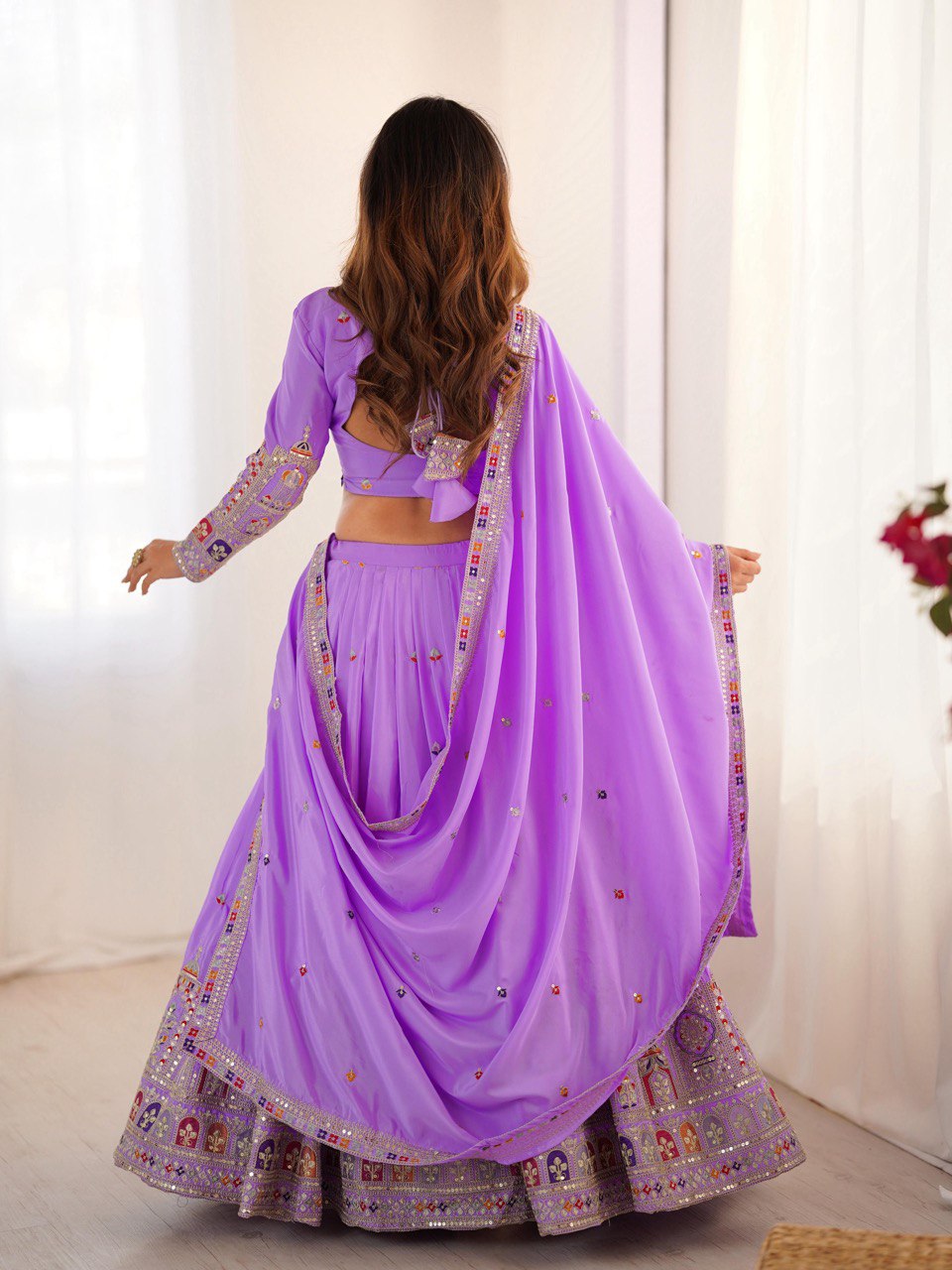 Lavender Semi-Stitched Natural Silk Embroidered Lehenga Choli Set – A Perfect Blend of Tradition, Elegance & Timeless Craftsmanship