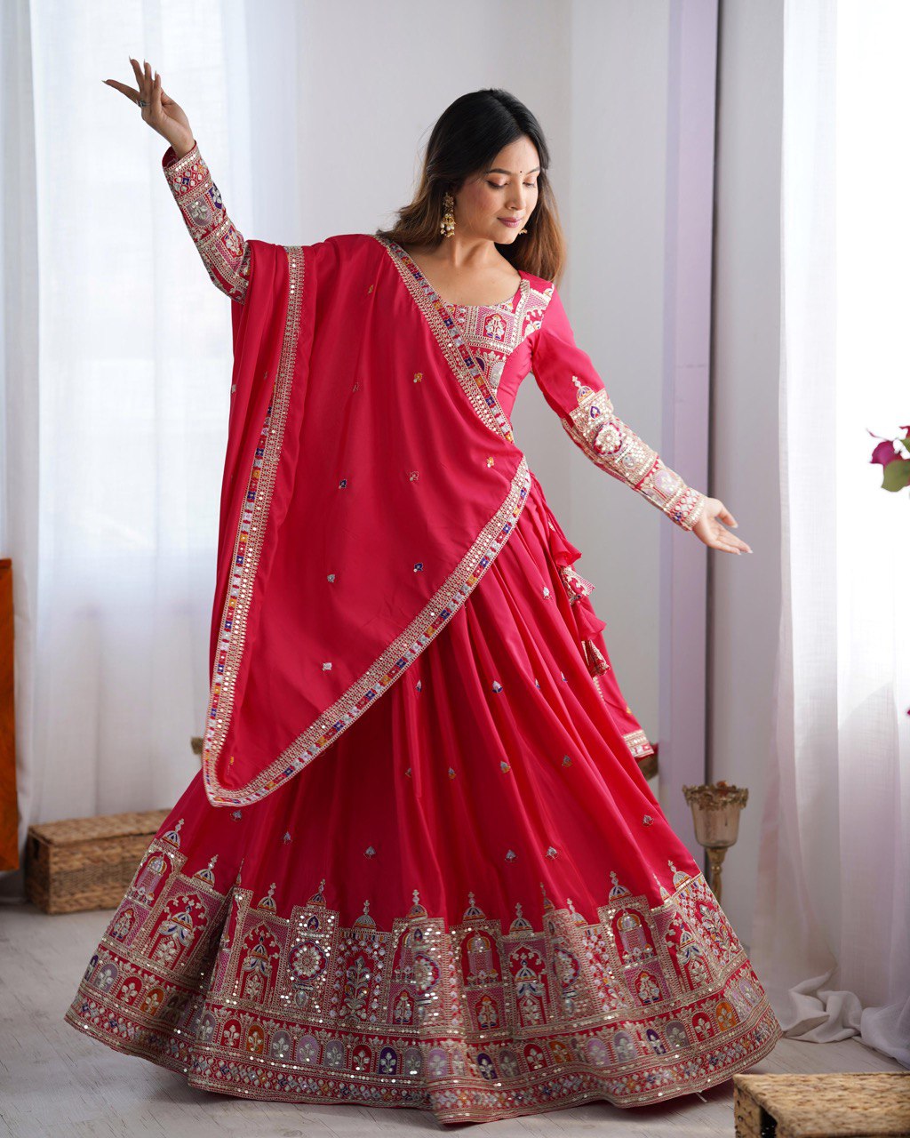 Maroon Semi-Stitched Natural Silk Embroidered Lehenga Choli Set – A Perfect Blend of Tradition, Elegance & Timeless Craftsmanship