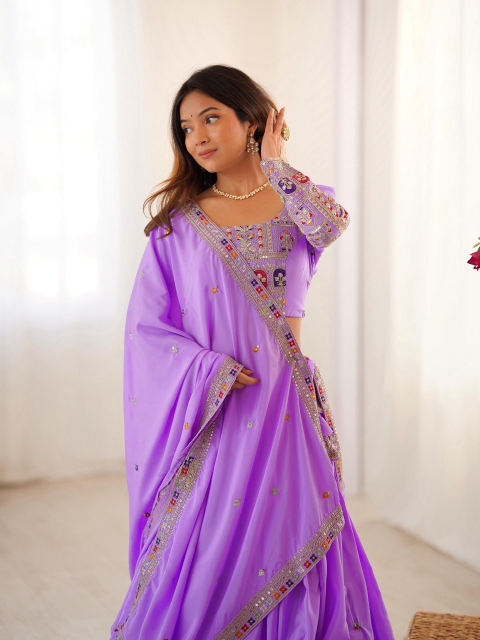 Lavender Semi-Stitched Natural Silk Embroidered Lehenga Choli Set – A Perfect Blend of Tradition, Elegance & Timeless Craftsmanship