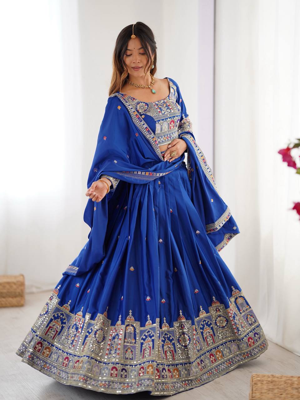 Blue Semi-Stitched Natural Silk Embroidered Lehenga Choli Set – A Perfect Blend of Tradition, Elegance & Timeless Craftsmanship