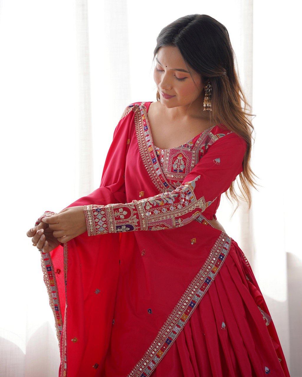 Maroon Semi-Stitched Natural Silk Embroidered Lehenga Choli Set – A Perfect Blend of Tradition, Elegance & Timeless Craftsmanship