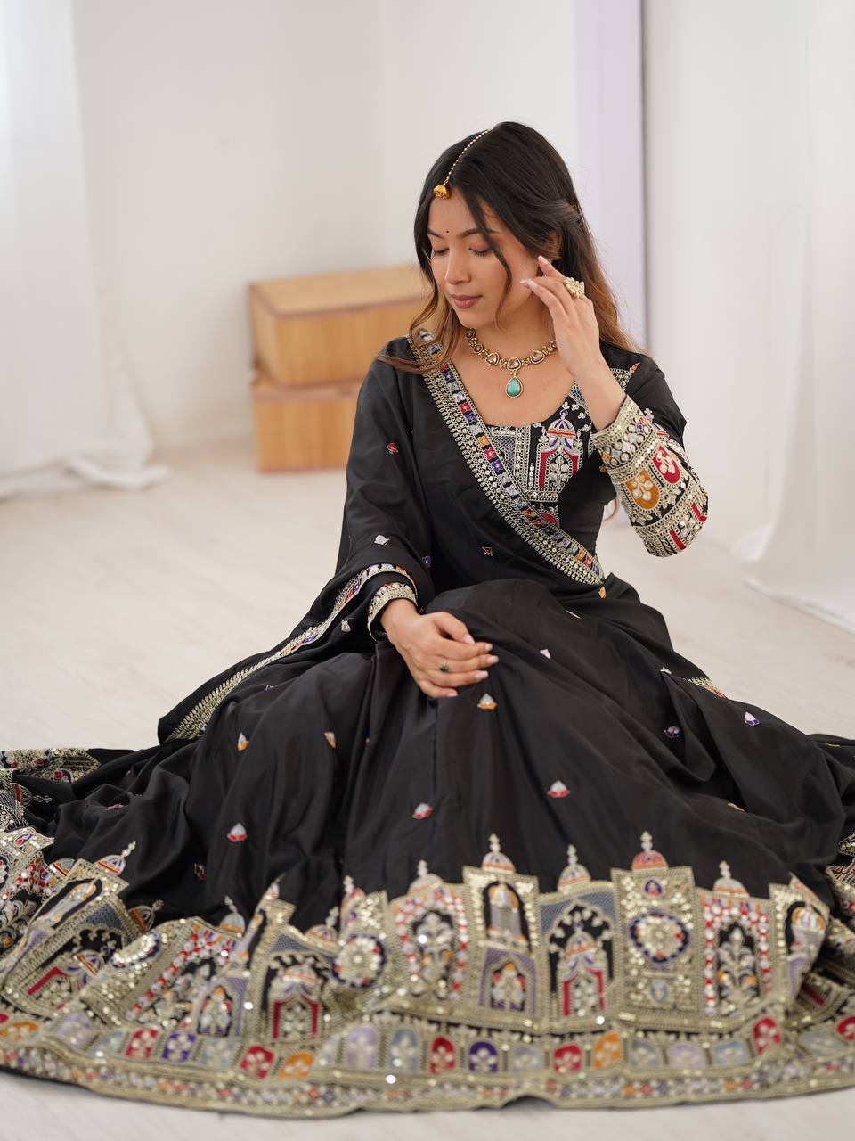 Black Semi-Stitched Natural Silk Embroidered Lehenga Choli Set – A Perfect Blend of Tradition, Elegance & Timeless Craftsmanship