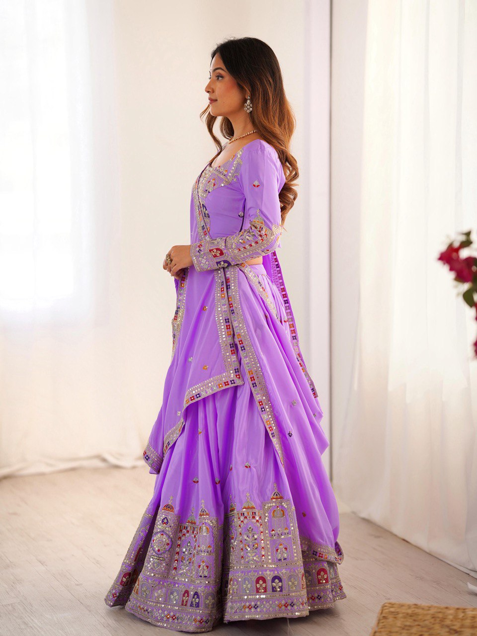 Lavender Semi-Stitched Natural Silk Embroidered Lehenga Choli Set – A Perfect Blend of Tradition, Elegance & Timeless Craftsmanship