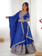 Blue Semi-Stitched Natural Silk Embroidered Lehenga Choli Set – A Perfect Blend of Tradition, Elegance & Timeless Craftsmanship