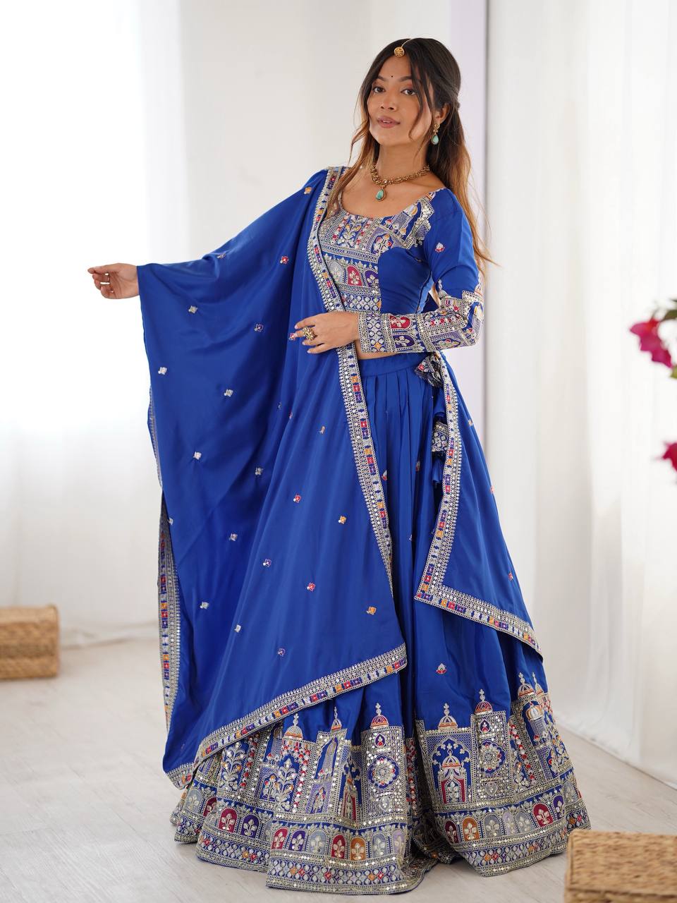 Blue Semi-Stitched Natural Silk Embroidered Lehenga Choli Set – A Perfect Blend of Tradition, Elegance & Timeless Craftsmanship