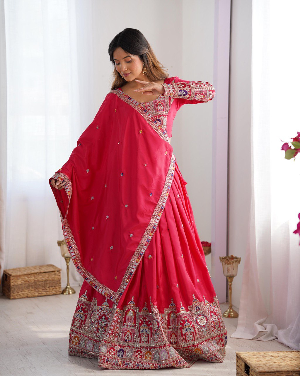 Maroon Semi-Stitched Natural Silk Embroidered Lehenga Choli Set – A Perfect Blend of Tradition, Elegance & Timeless Craftsmanship