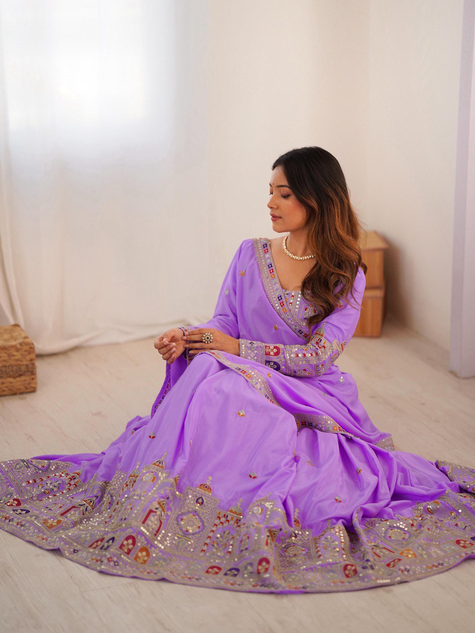 Lavender Semi-Stitched Natural Silk Embroidered Lehenga Choli Set – A Perfect Blend of Tradition, Elegance & Timeless Craftsmanship