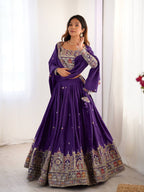 Purple Semi-Stitched Natural Silk Embroidered Lehenga Choli Set – A Perfect Blend of Tradition, Elegance & Timeless Craftsmanship