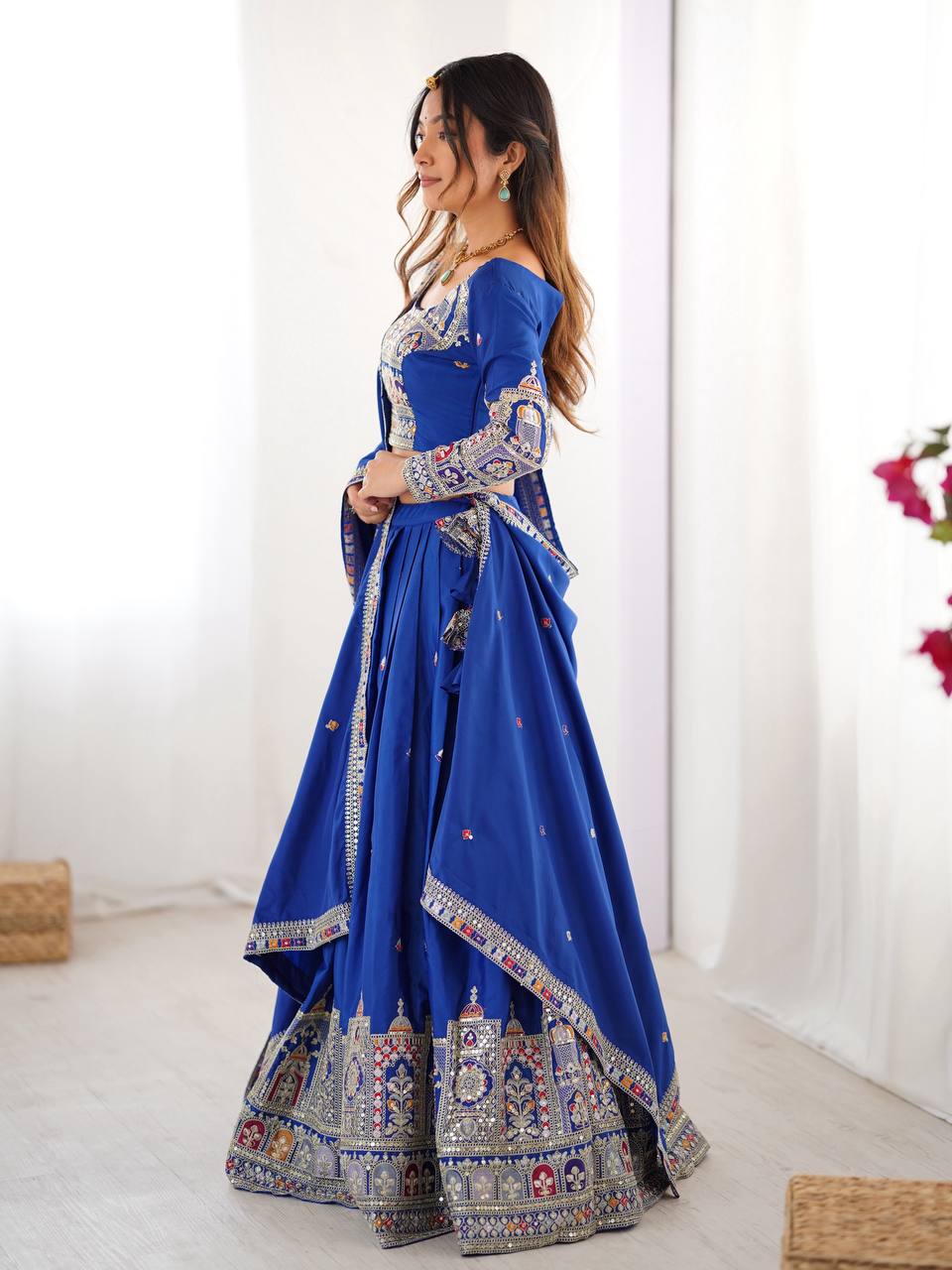 Blue Semi-Stitched Natural Silk Embroidered Lehenga Choli Set – A Perfect Blend of Tradition, Elegance & Timeless Craftsmanship