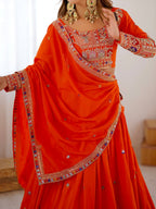 Orange Semi-Stitched Natural Silk Embroidered Lehenga Choli Set – A Perfect Blend of Tradition, Elegance & Timeless Craftsmanship