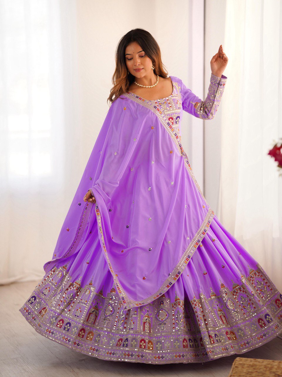 Lavender Semi-Stitched Natural Silk Embroidered Lehenga Choli Set – A Perfect Blend of Tradition, Elegance & Timeless Craftsmanship