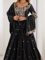 Black Semi-Stitched Natural Silk Embroidered Lehenga Choli Set – A Perfect Blend of Tradition, Elegance & Timeless Craftsmanship