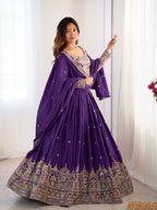 Purple Semi-Stitched Natural Silk Embroidered Lehenga Choli Set – A Perfect Blend of Tradition, Elegance & Timeless Craftsmanship