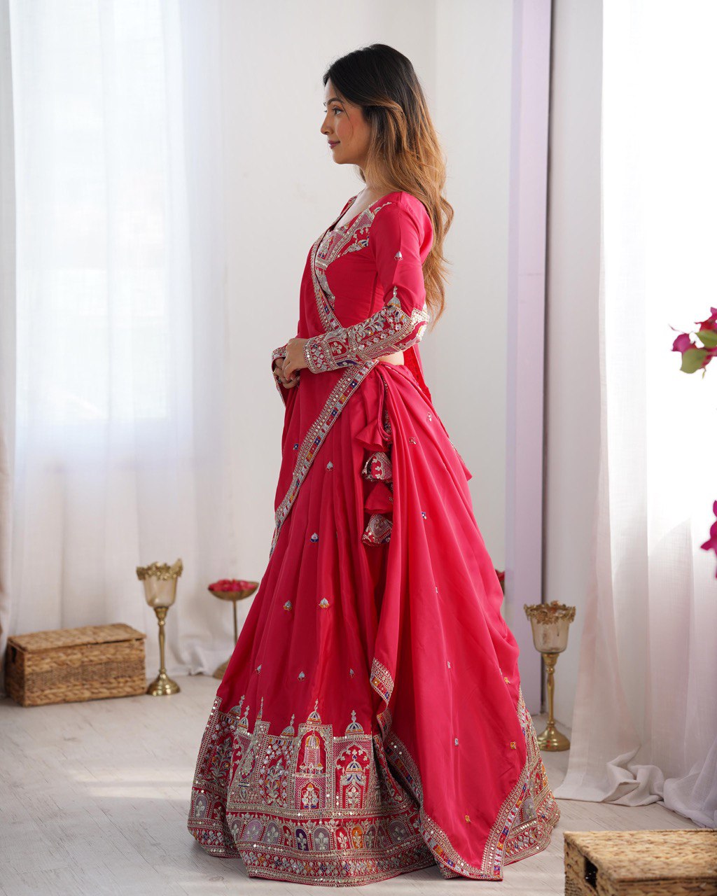 Maroon Semi-Stitched Natural Silk Embroidered Lehenga Choli Set – A Perfect Blend of Tradition, Elegance & Timeless Craftsmanship