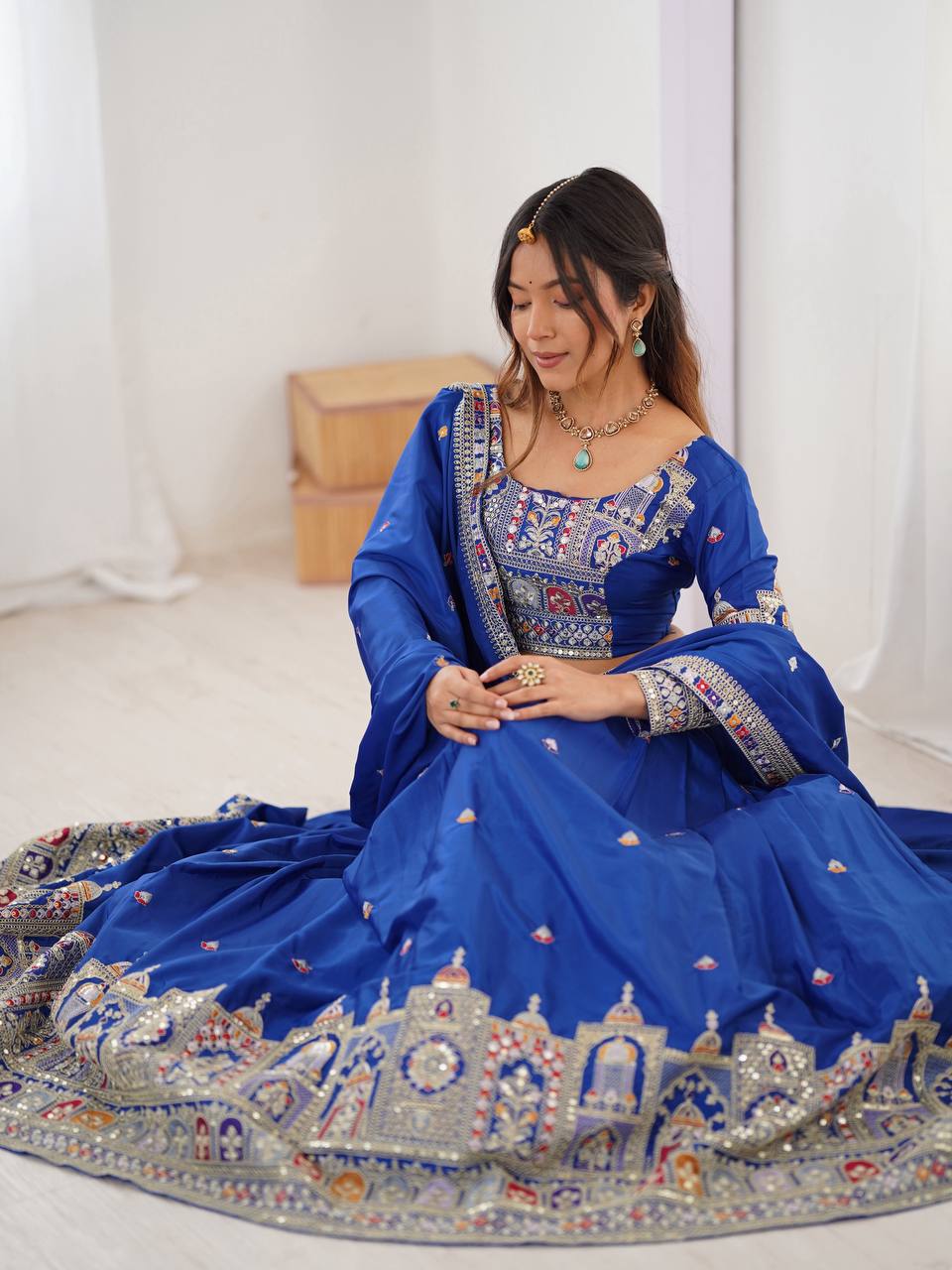 Blue Semi-Stitched Natural Silk Embroidered Lehenga Choli Set – A Perfect Blend of Tradition, Elegance & Timeless Craftsmanship