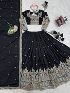Black Semi-Stitched Natural Silk Embroidered Lehenga Choli Set – A Perfect Blend of Tradition, Elegance & Timeless Craftsmanship