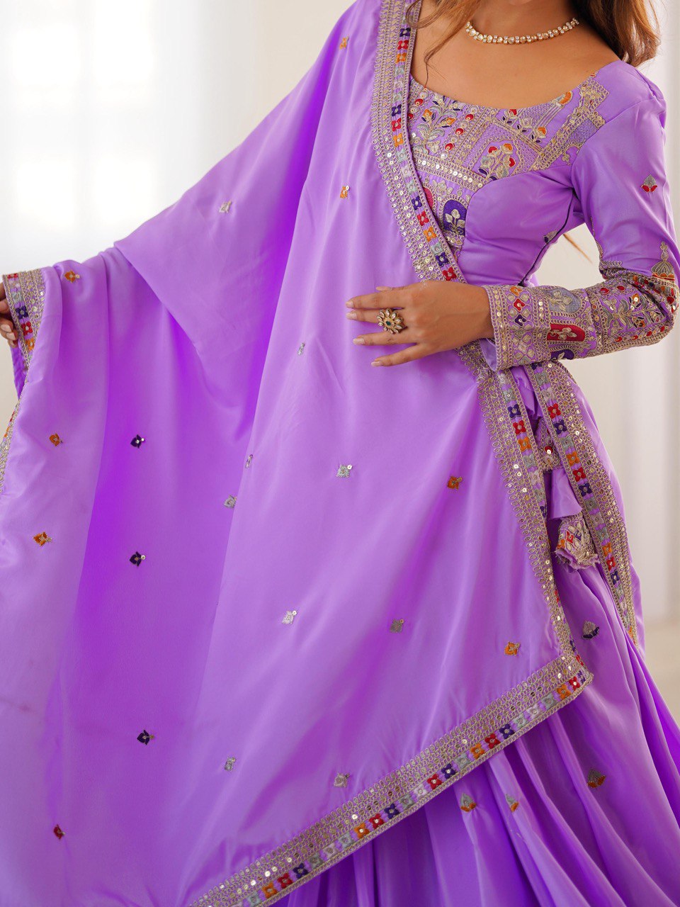 Lavender Semi-Stitched Natural Silk Embroidered Lehenga Choli Set – A Perfect Blend of Tradition, Elegance & Timeless Craftsmanship