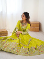 Mustard Green Semi-Stitched Natural Silk Embroidered Lehenga Choli Set – A Perfect Blend of Tradition, Elegance & Timeless Craftsmanship