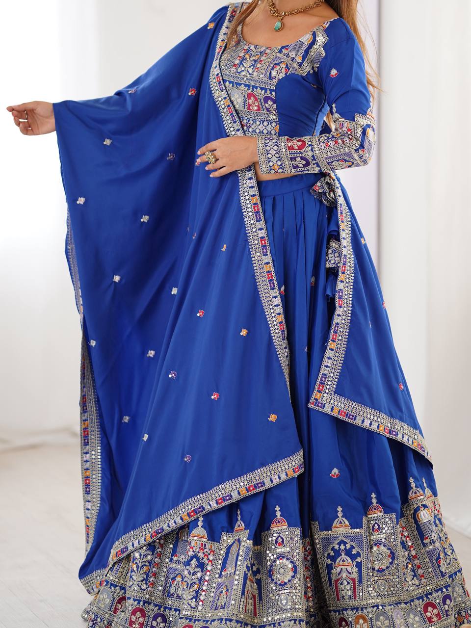 Blue Semi-Stitched Natural Silk Embroidered Lehenga Choli Set – A Perfect Blend of Tradition, Elegance & Timeless Craftsmanship