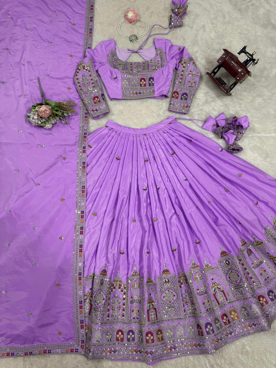 Lavender Semi-Stitched Natural Silk Embroidered Lehenga Choli Set – A Perfect Blend of Tradition, Elegance & Timeless Craftsmanship