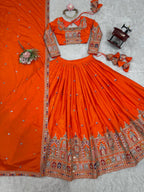 Orange Semi-Stitched Natural Silk Embroidered Lehenga Choli Set – A Perfect Blend of Tradition, Elegance & Timeless Craftsmanship