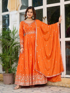 Women’s Orange American Crepe Gown – Vibrant Ethnic Wear for Festive & Daily Elegance